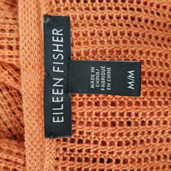 01W02 Eileen Fisher rust wool blend open weave v-neck sweater M - Picture 8 of 9